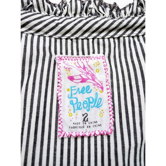 Striped Tie Neck Bell Sleeves Bohemian Tunic/Top 2 - Picture 6 of 7